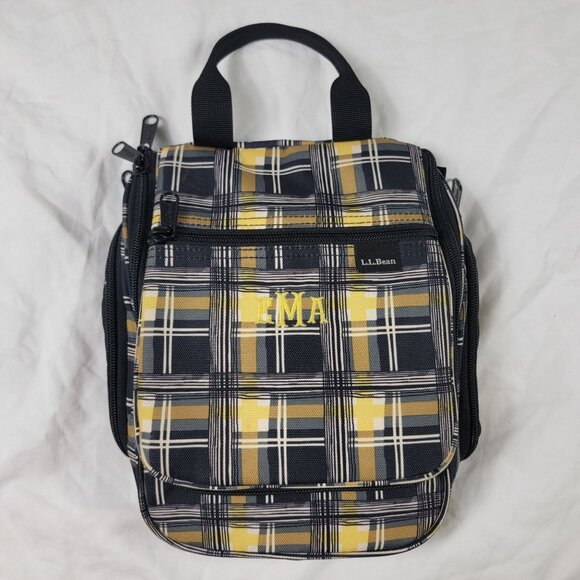 L.L. Bean Plaid Organizer Toiletry Bag Yellow Gray Hanger Multiple Pockets - Picture 1 of 8